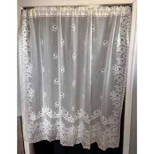 Elegant White Lace Curtain Floral Design 60" W x 56" L